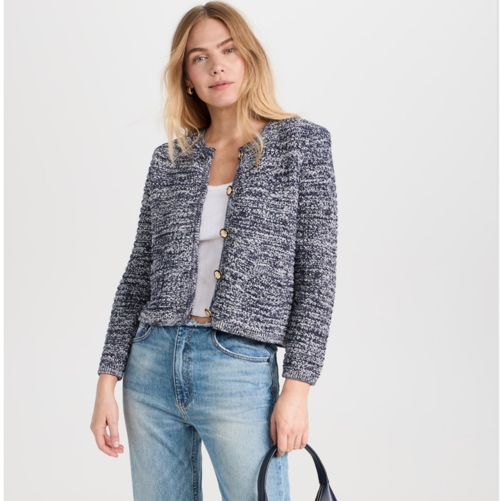 ba&sh Gilet Guspa Textured Lady Cardigan Navy Size M 2